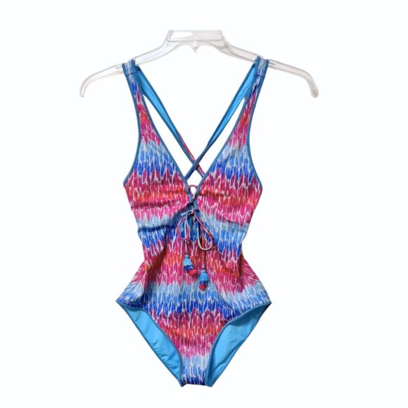 Becca Joshua Tree Corset One Piece Swimsuit In Multi Blue NWT Size Small S - Picture 1 of 9